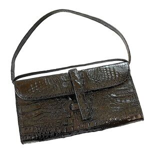 River Brand Genuine Crocodile Skin Black Shoulder Crossbody Clutch Envelope Bag